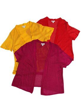 Kim Rogers Womens Open‎ Knit Cardigan Lot of 3 Red Yellow Pink XL Made In USA